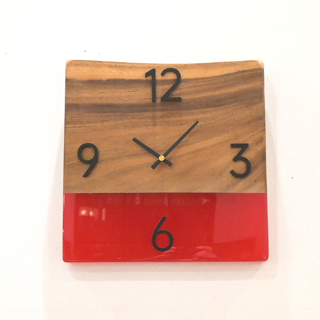 レジンウォールクロック(モンキーポッド×レッド)