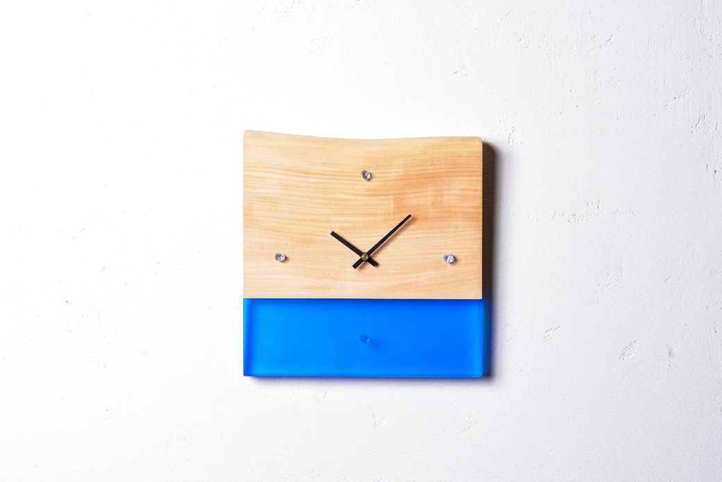 レジンウォールクロック(トチ×ブルー)