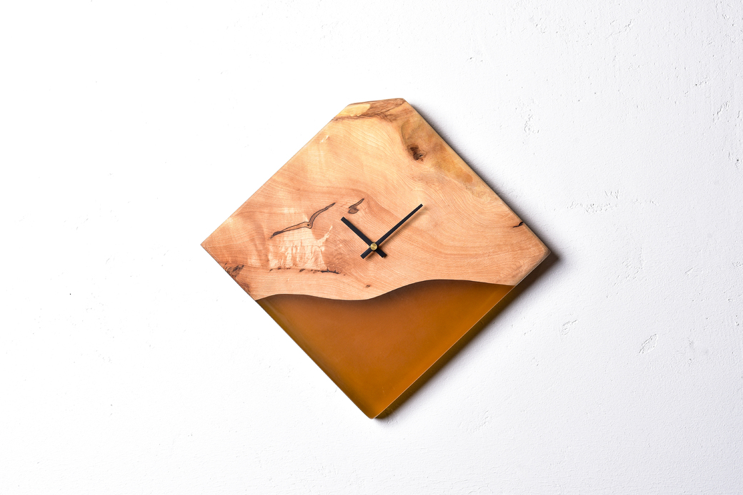 レジンウォールクロック(トチ×ブラウン)