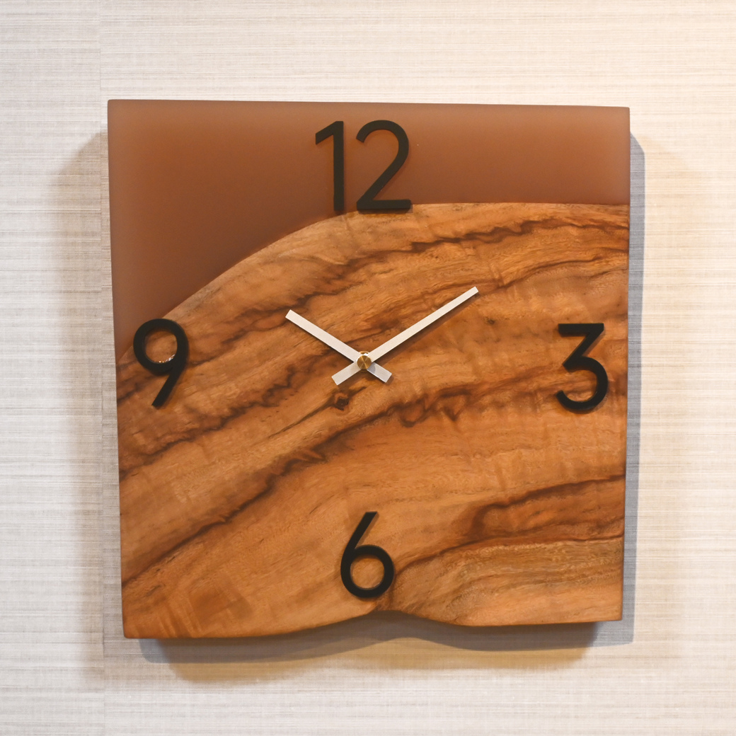 レジンウォールクロック(トチ×ブラウン)
